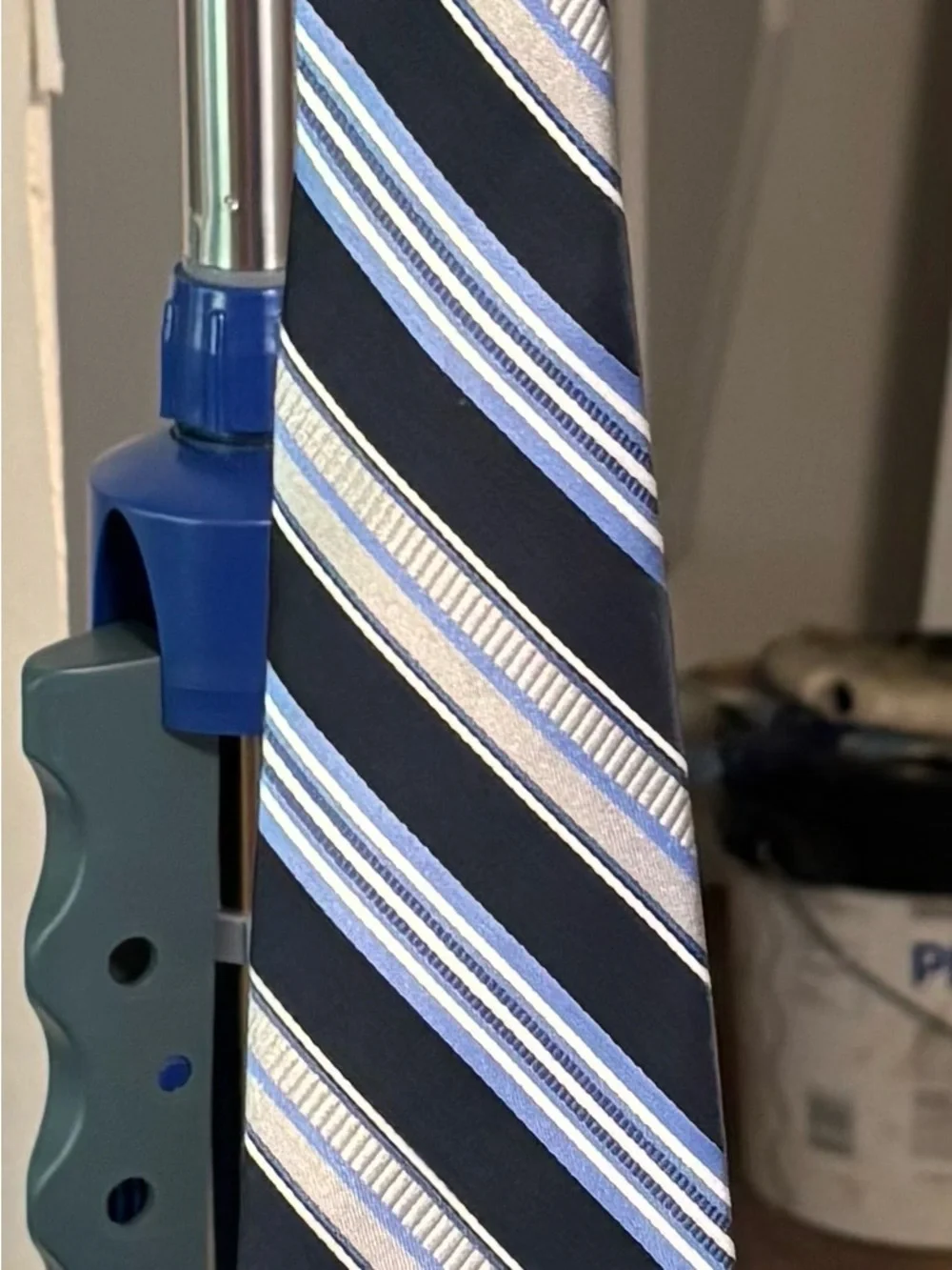 Van Heusen Navy Tie with Light Blue & Silver Diagonal Stripes